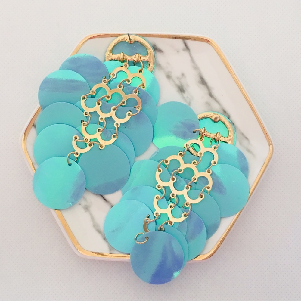Large Paillette Mermaid Fish Scale Earrings - Picture 6 of 7